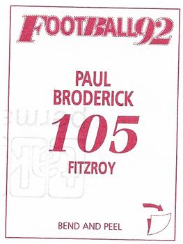 1992 Select AFL Stickers #105 Paul Broderick Back